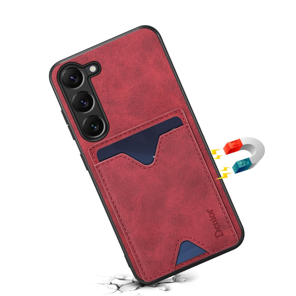 Samsung Galaxy S24 Hybrid Leder Hülle mit Magnetischem Kartenfach   Kickstand Aufsteller - Rot
