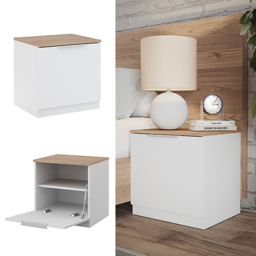 Vicco Nachttisch Betti, 50 x 50 cm, Weiß Sonoma mit 1 Klappe, Schlafzimmer