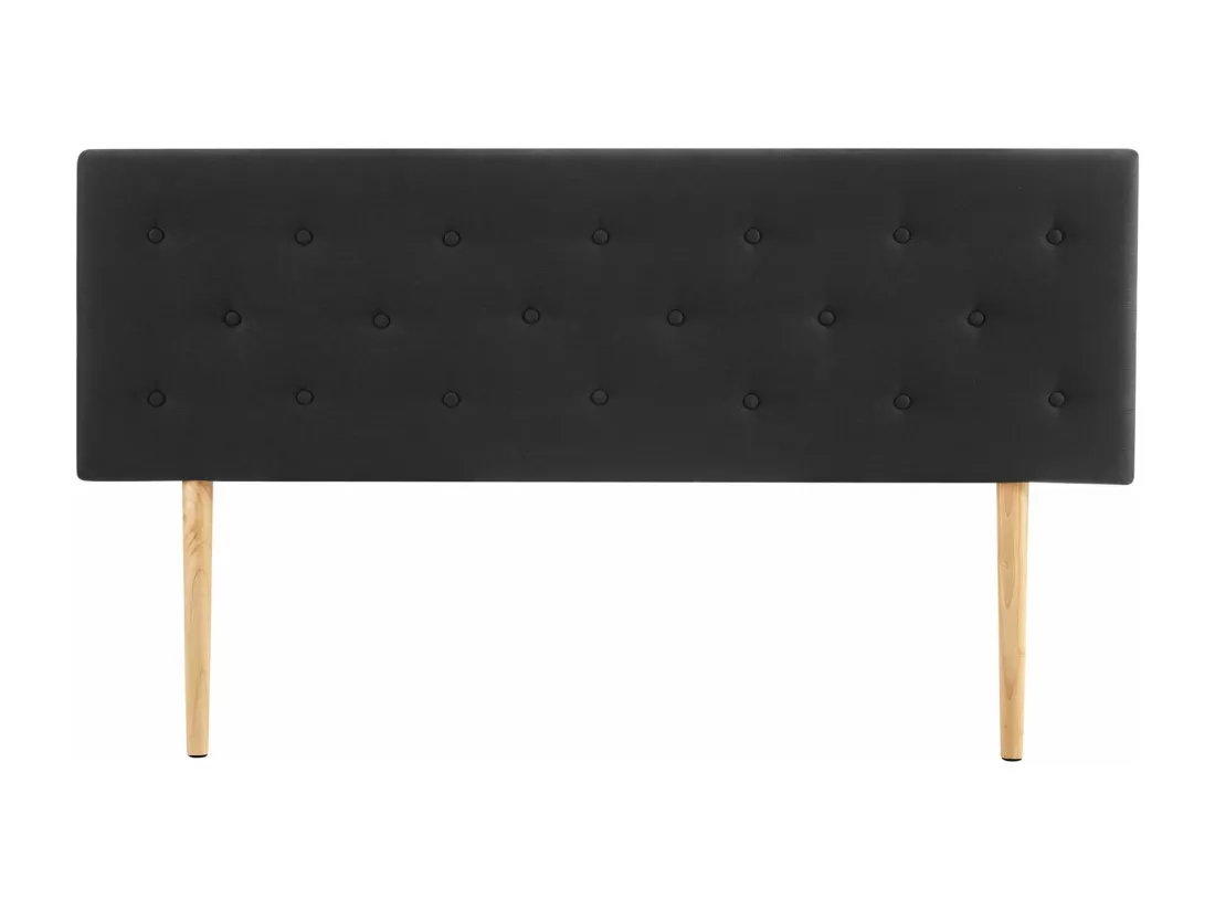 Tête de lit LULINE 160 capitonnée, En tissu rembourré, Pieds en bois, Design élégant, Pour lits 160 cm, Noir