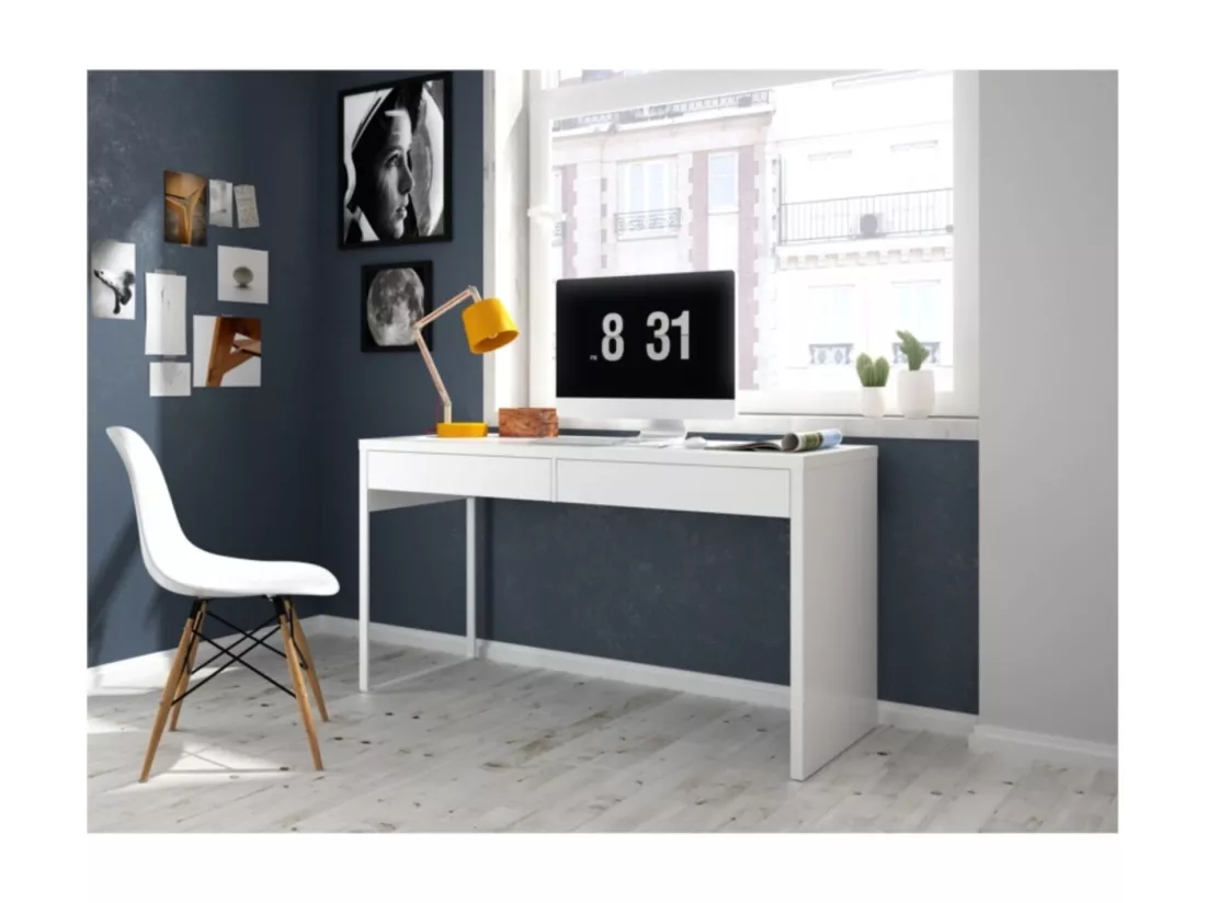 Bureau design piètement reversible 2 tiroirs L138 cm