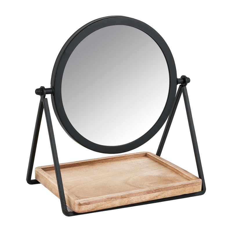 Make-up spiegel met plankje - zwart - 19x14x21 cm