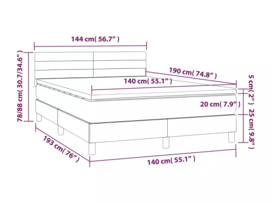 Sommier tapissier avec matelas et LED Crème 140x190 cm Tissu