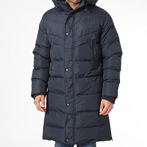 Doudoune Longue Capuche Bleu Marine