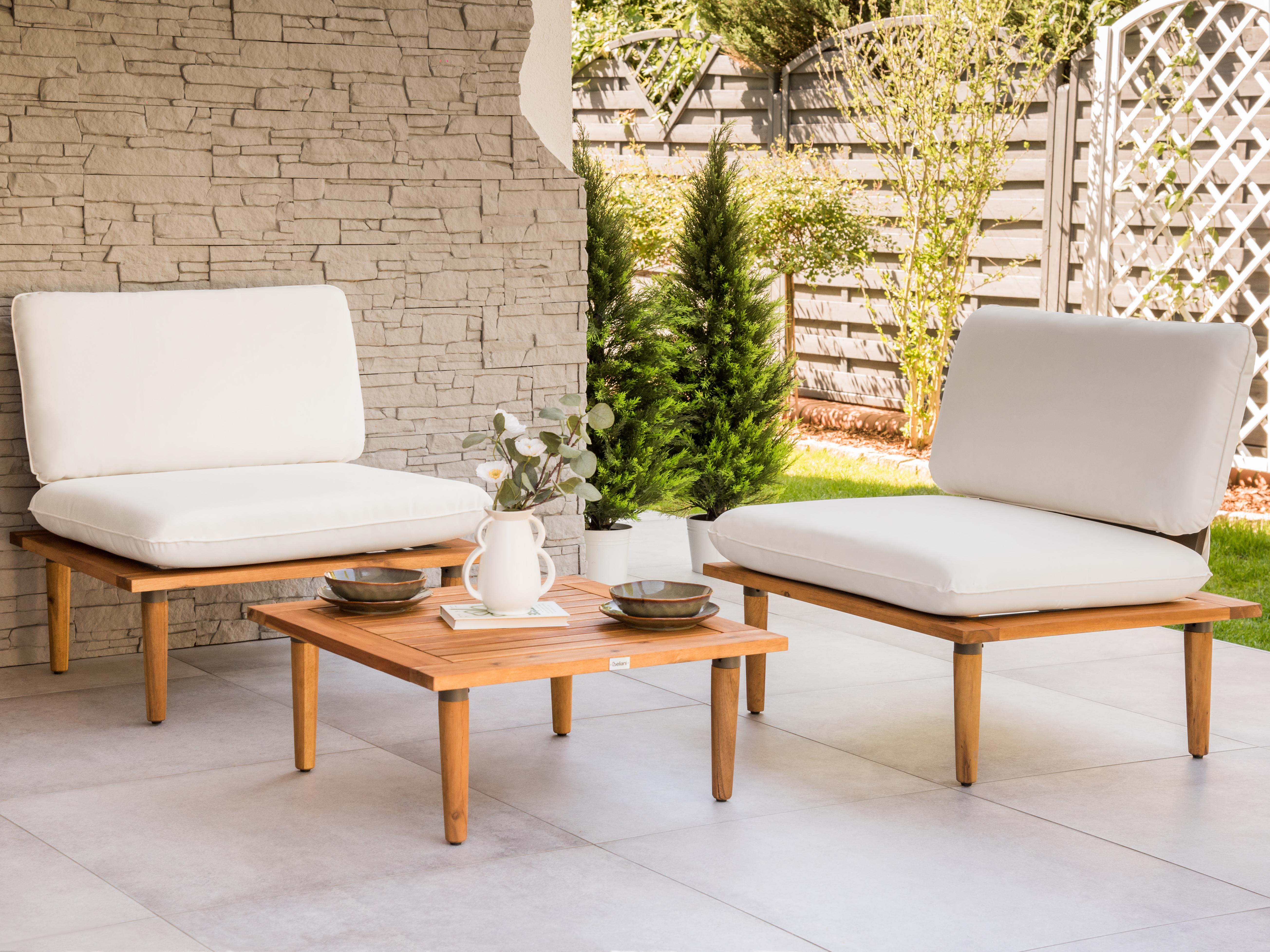 Loungeset met tafel 2-zits FRASCATI modulair Gecertificeerd acaciahout Gebroken wit