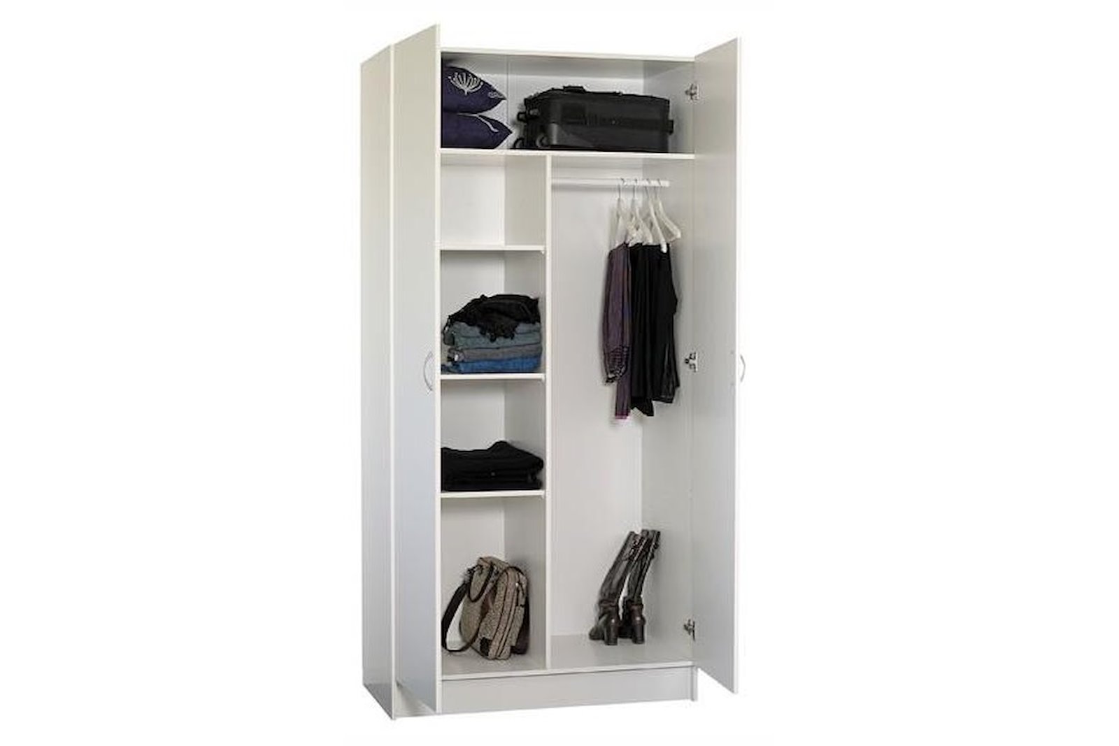 Intro Garderobe 100cm Hvit folie, med hattehylle og 3 vanlige  hyller og stang