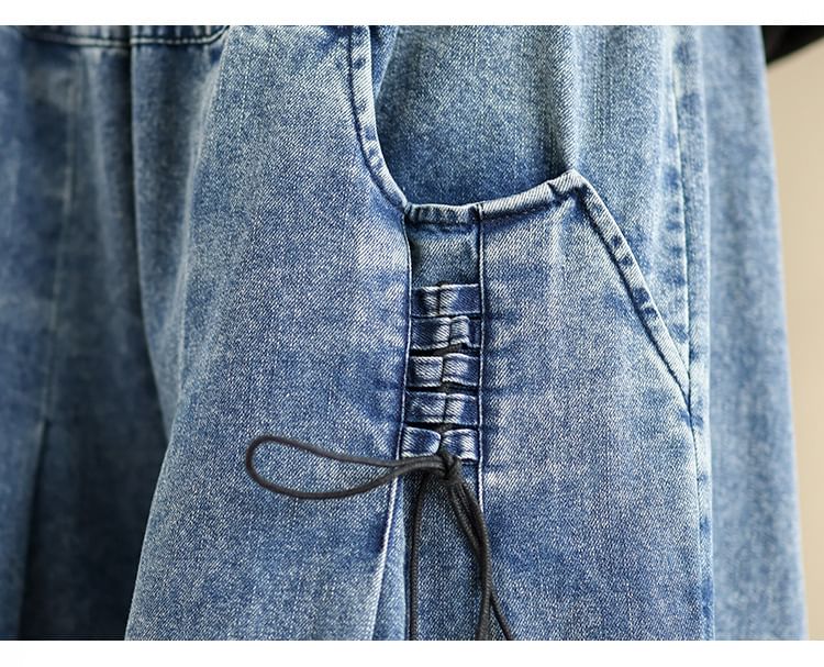 Supernova - Elastische taille, gewassen veterbroek met wijde pijpen