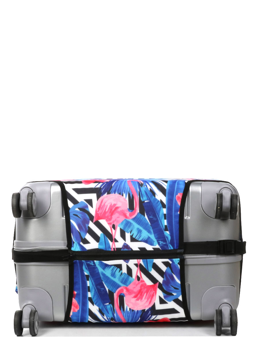 Housse de valise Periea Black & White Stripes with Flamingos L
