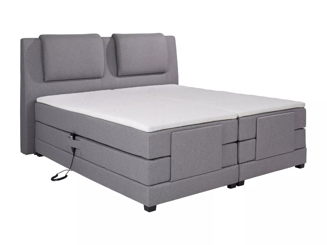 Ensemble complet boxspring tête de lit + sommiers relaxation électrique + matelas + surmatelas - 2 x 80 x 200 cm - Tissu - Gris clair - CASTEL II de PALACIO