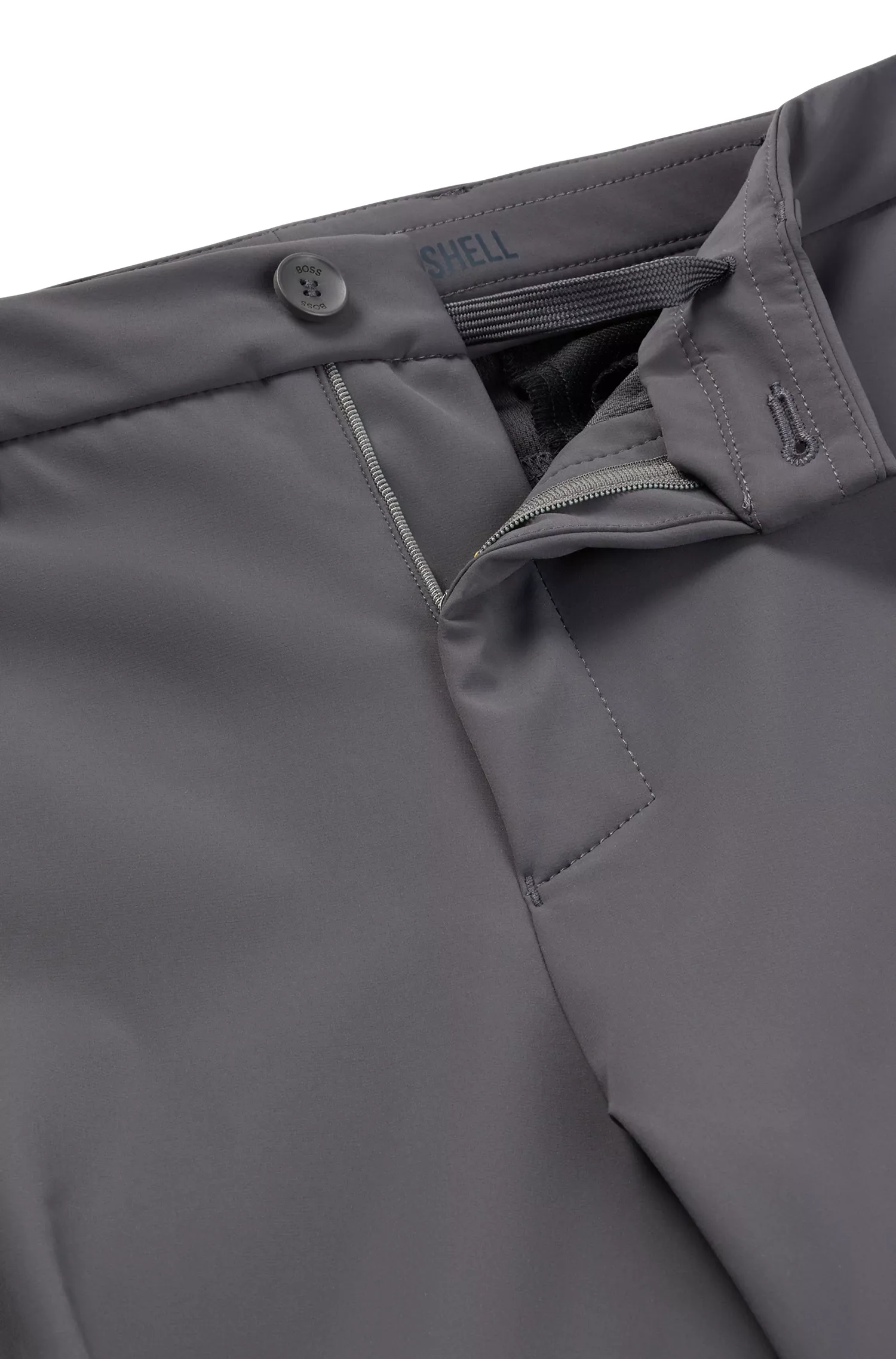 Calça chino BOSS verde, corte regular, com bolsos cargo.