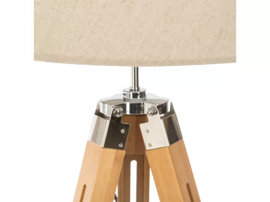 Lampadaire Trépied en Bambou et Abat-jour Ivoire H 145 cm