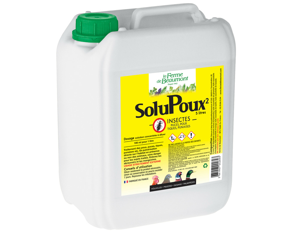 Solupoux² 5 litres • insecticide pour poulailler contre les poux • solution anti-poux et parasites pour poules