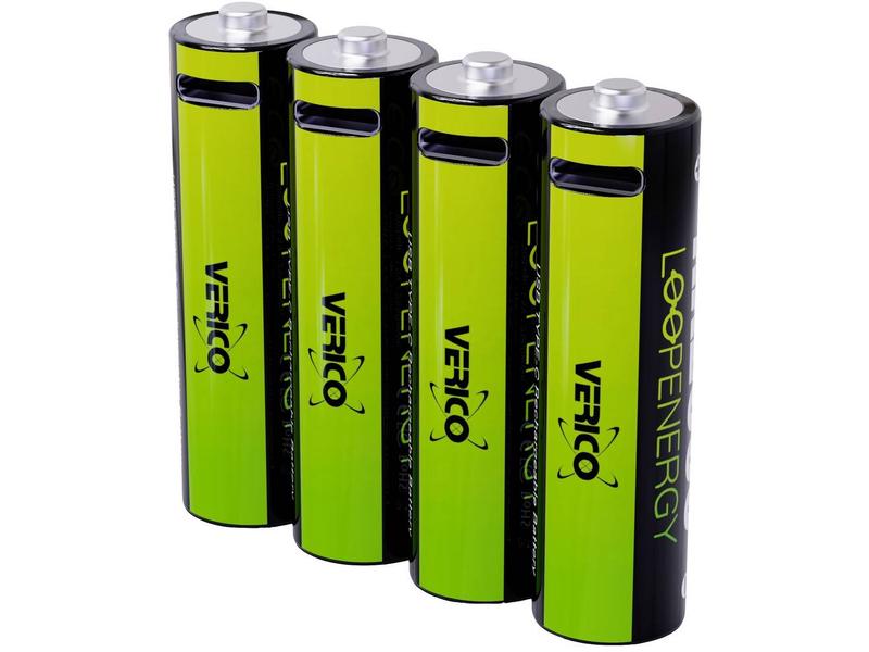 Verico Akku Li-Ion AA mit USB-C 1700 mAh, 4 Stück AA-Akkus mit USB-C-Ladeanschluss