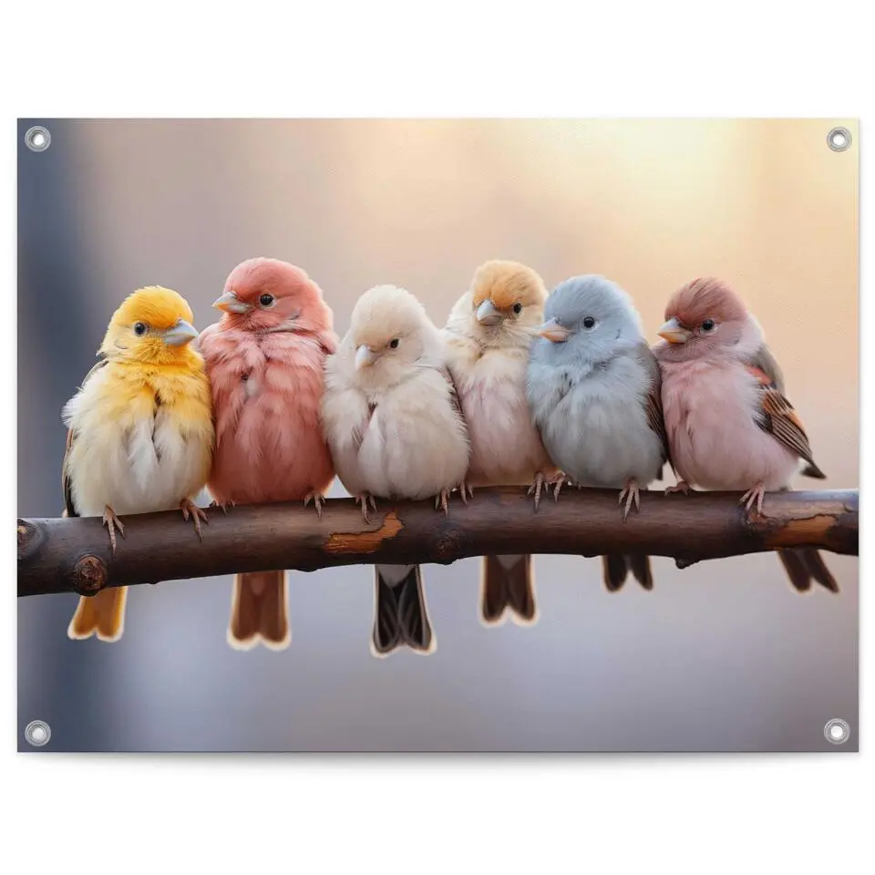 Tuinposter Pastel Birds - 60x80cm - Bont