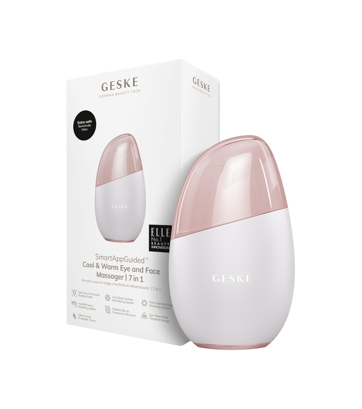 GESKE - Massageador 7 em 1 para olhos e rosto Cool & Warm - White Rose Gold