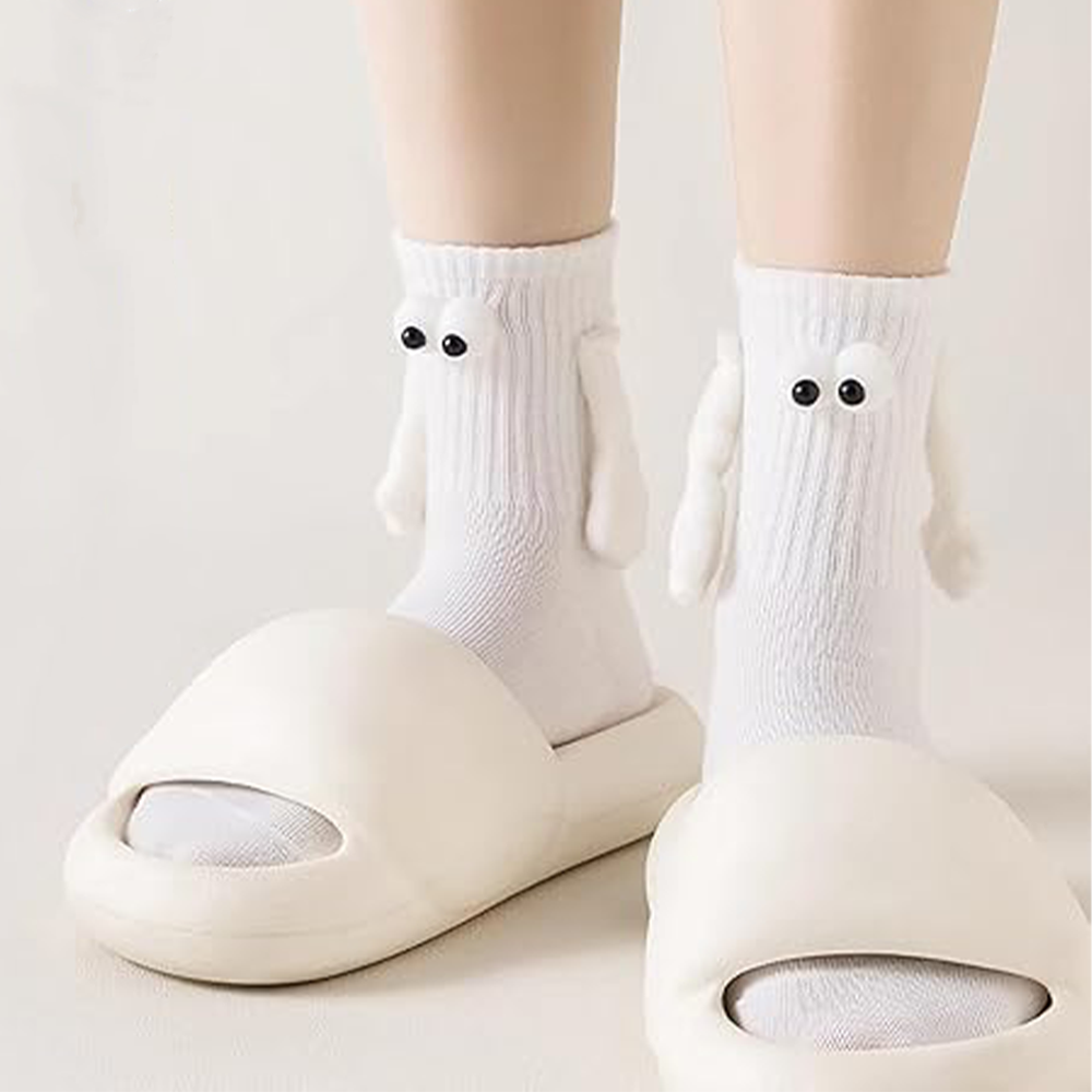(1 Paar) Unisex Socken Fashion Strümpfe Couple Socks Füsslinge mit Augen / Magnetischen Händen (One Size) - Weiss