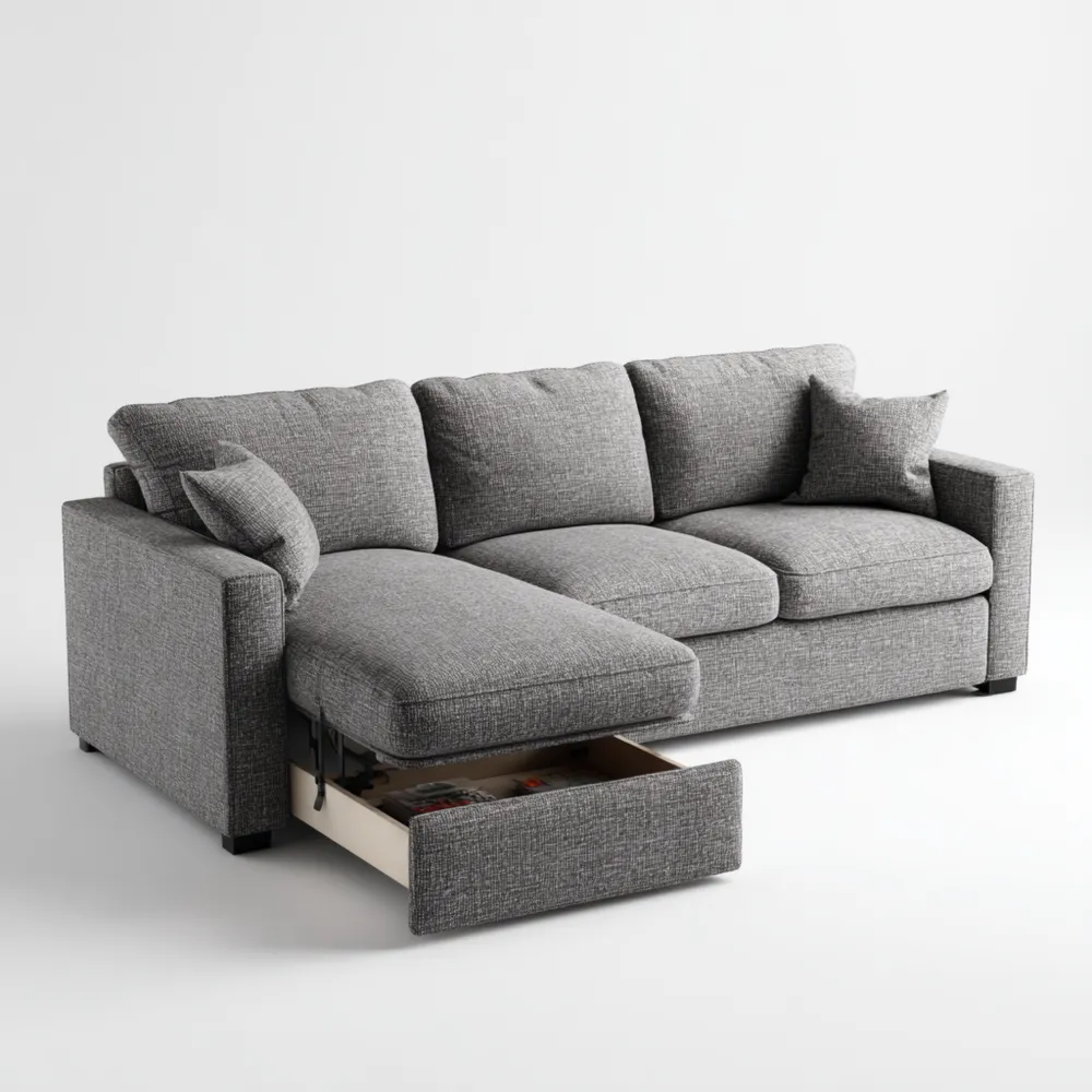 Ecksofa Stoff 220x150x85 cm – Hellgrau – Moderner Stil mit Stauraum