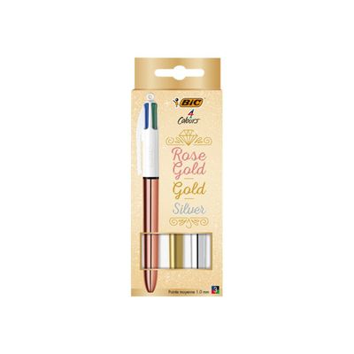 BIC 4 Couleurs - stylo bille 4 couleurs - noir, rouge, bleu, vert (pack de 3)