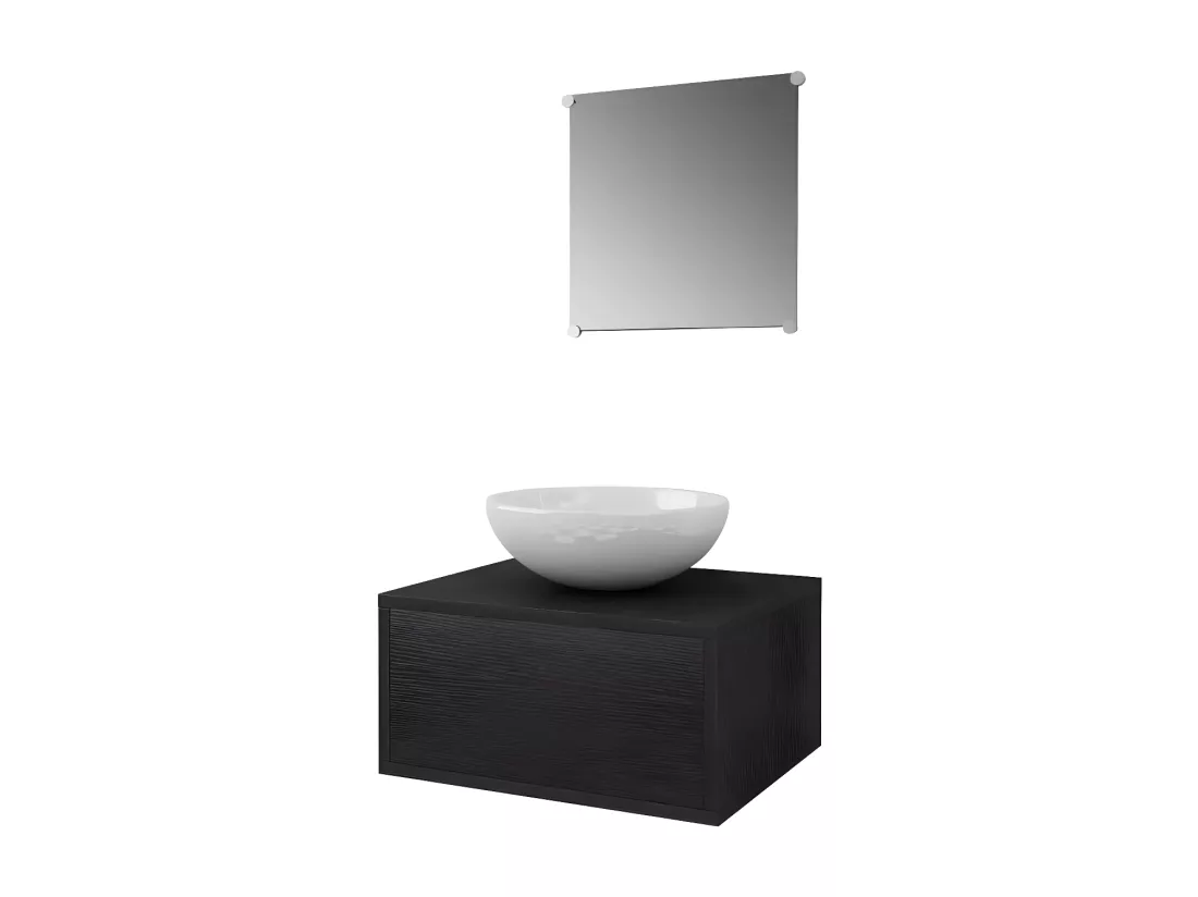 Meuble de salle de bain 4 pièces bois laqué noir Val