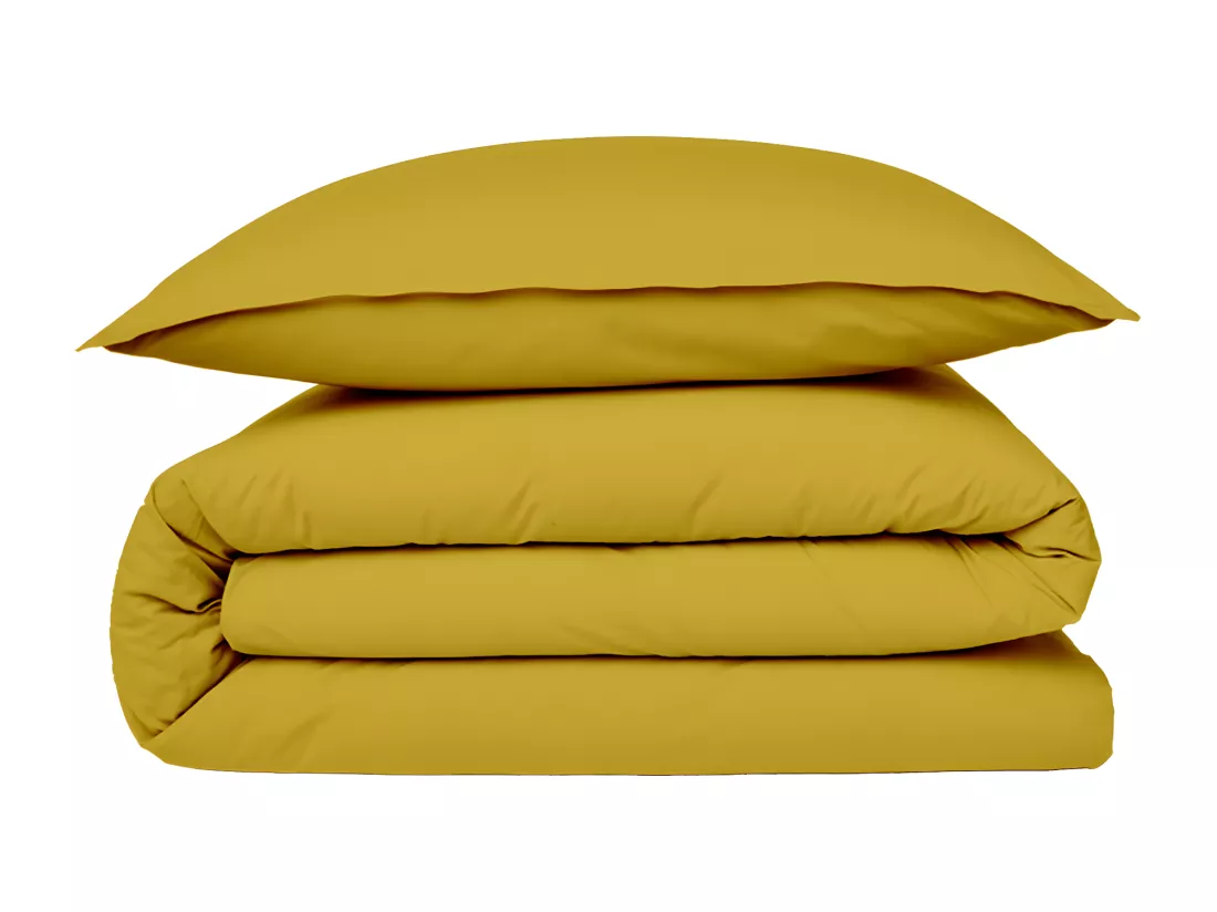 Housse de couette en coton 57 fils unie jaune moutarde 140x200cm