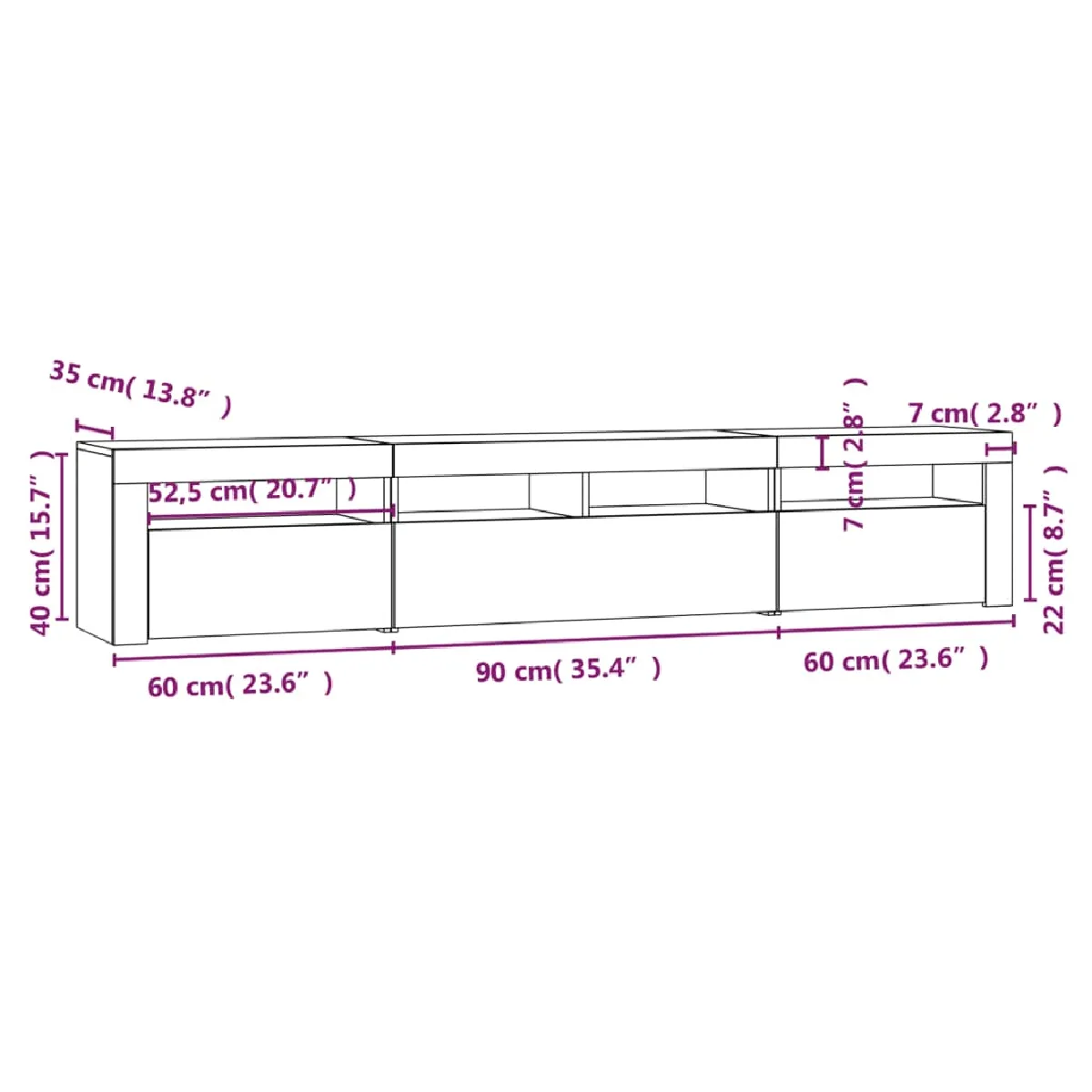 vidaXL Meuble TV LED Chêne Fumé