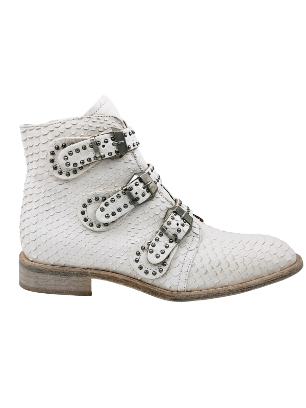 Bottines Motardes Cuir ER903 Pyton Bianco - Semerdjian