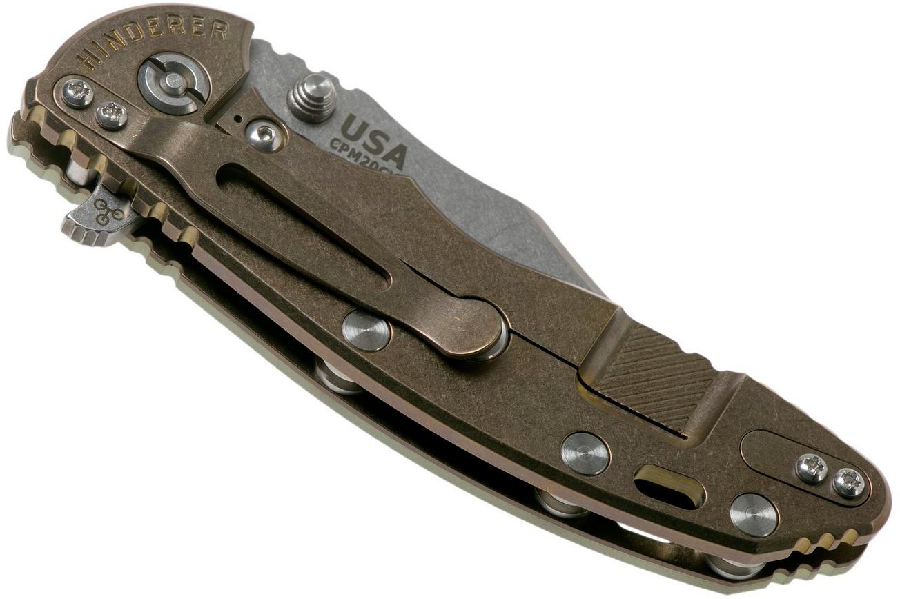 Rick Hinderer XM-18 3.5 Bowie 20CV Stonewash Bronze, Transparant G10 zakmes