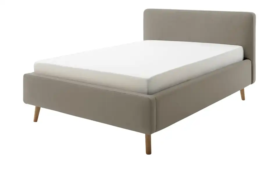 Polsterbettgestell Mattis Taupe Webstoff fein 140 cm mit Bettkasten