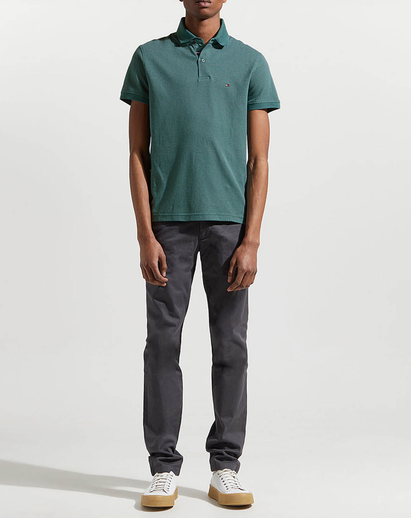 Tommy Hilfiger Polo slim micro imprimé bleu canard