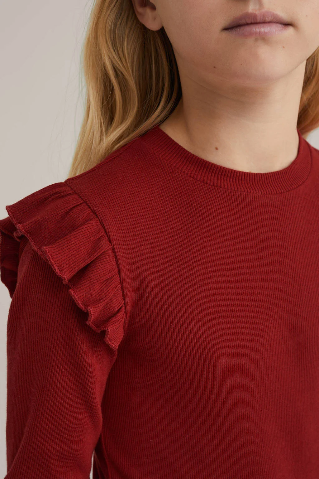 WE Fashion longsleeve rib gebreid donkerrood