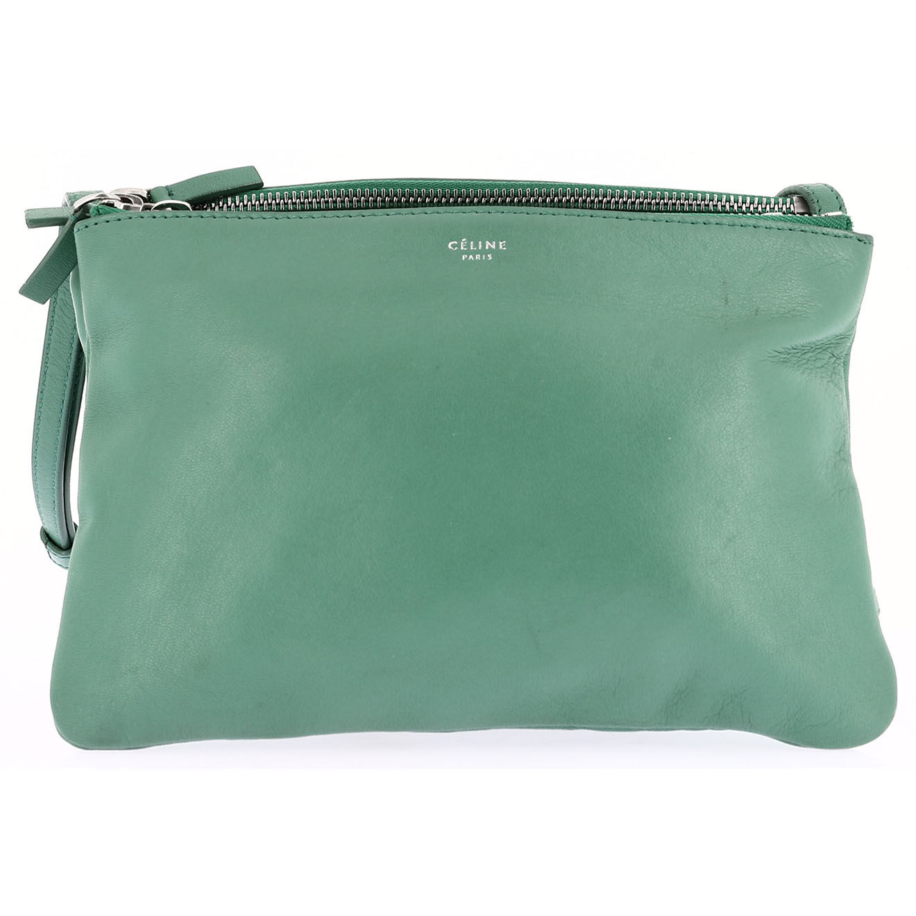 Celine Sac bandoulière en Cuir Trio vert - Très bon état - Longueur 21 cm