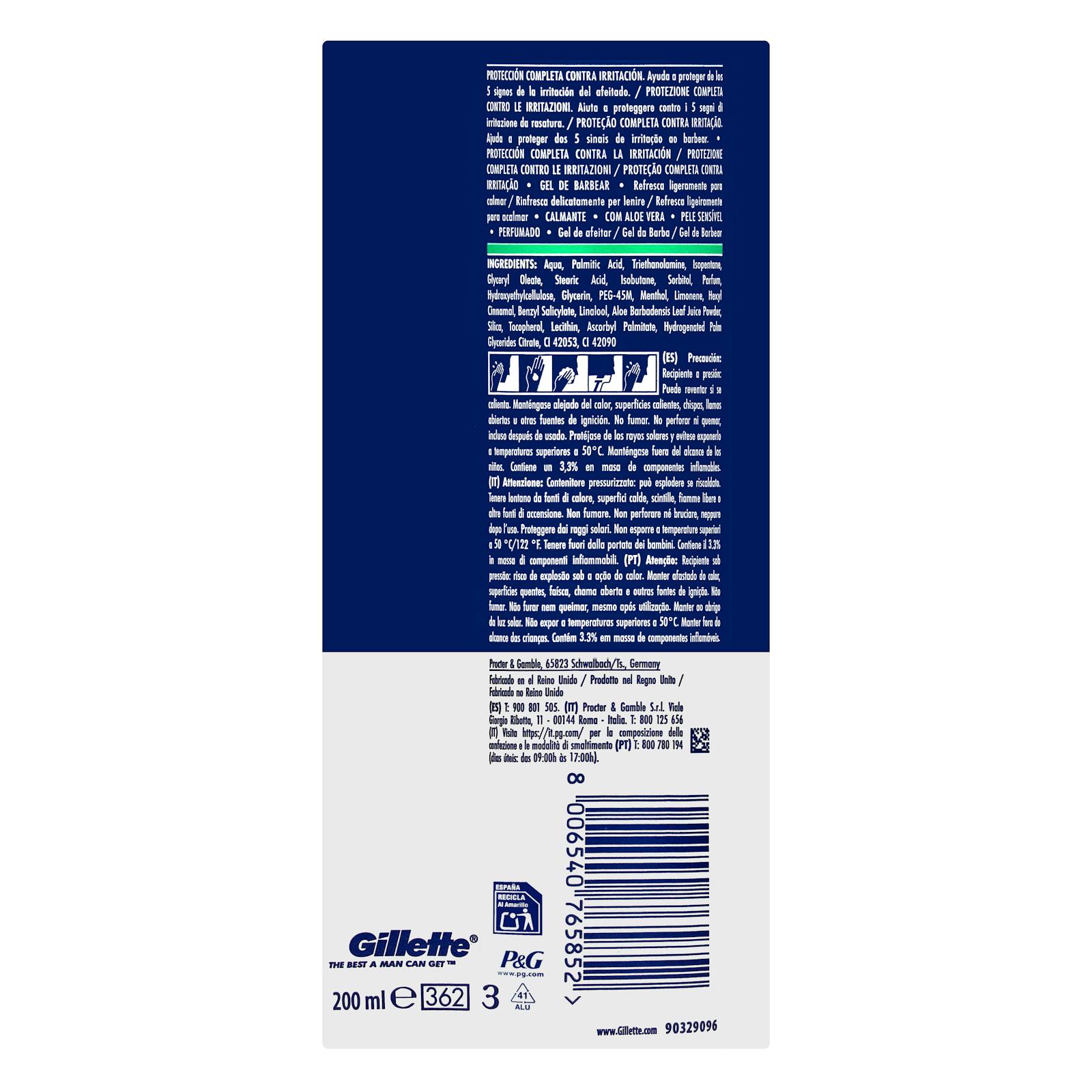 Gel de rasage Gillette pour peaux sensibles à l'aloe vera