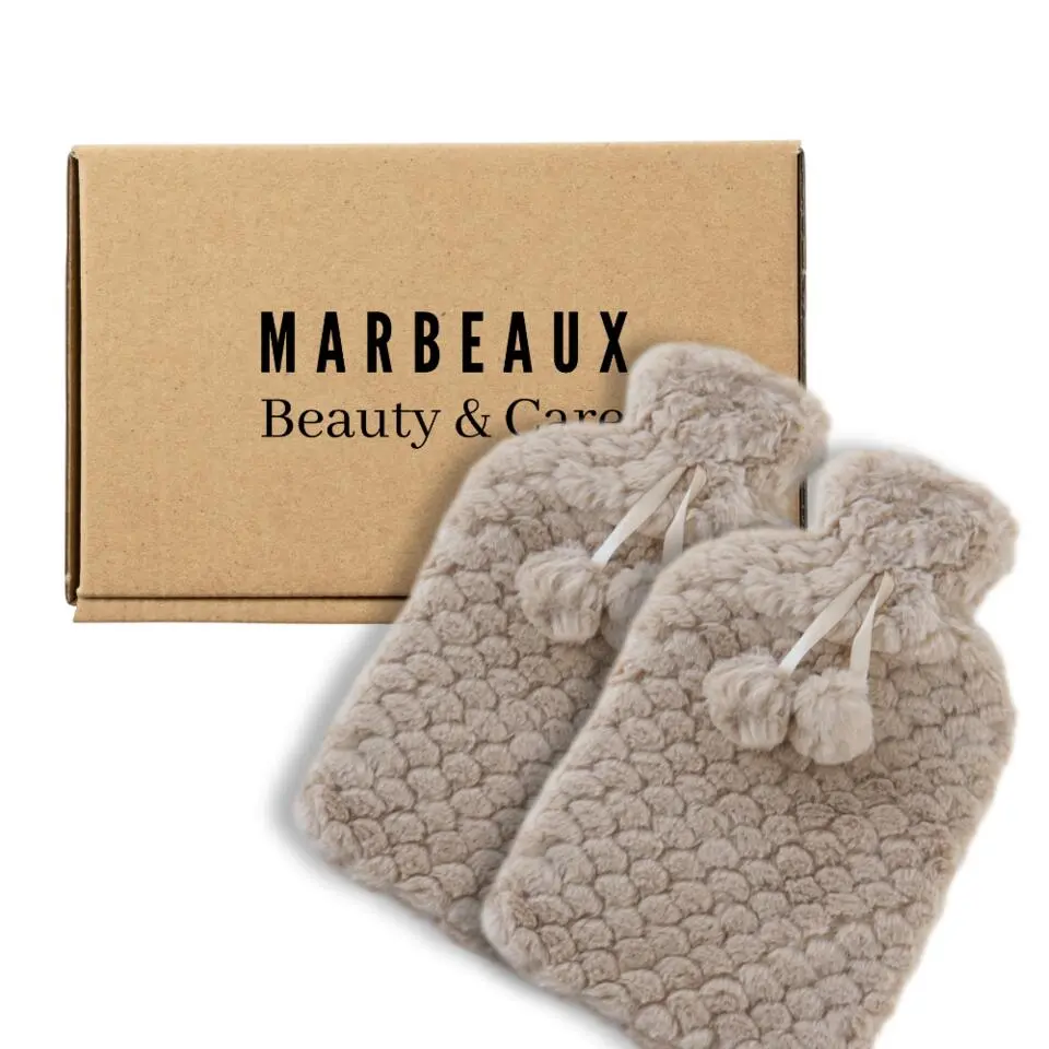 MARBEAUX Warmwaterkruik Set van 2 Stuks Kruik met Zachte Hoes Beige Magnetron...