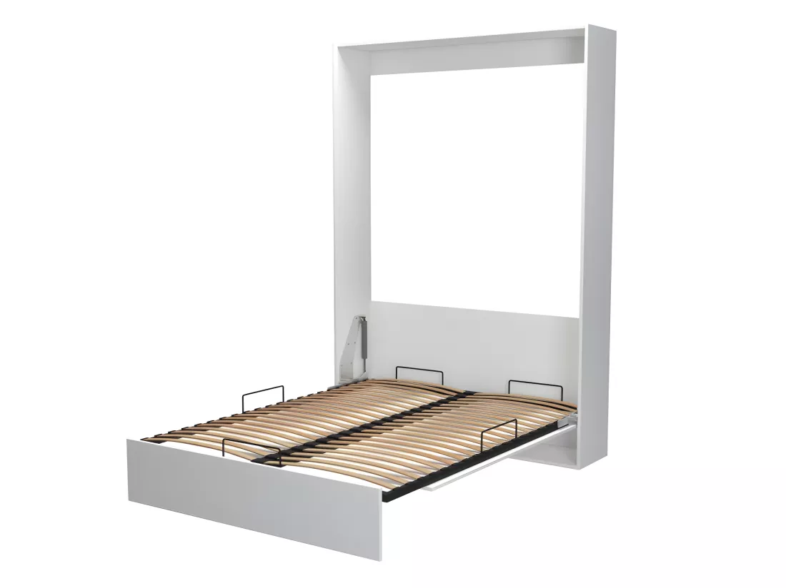 Armoire lit escamotable DYNAMO blanc mat Ouverture assistée et pied automatique, couchage 140*200 cm