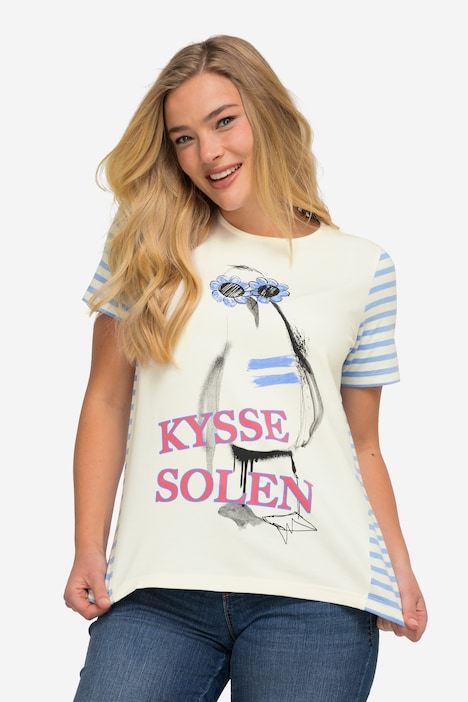 T-Shirt, Möve mit Schriftzug, geringelter Rücken, Halbarm