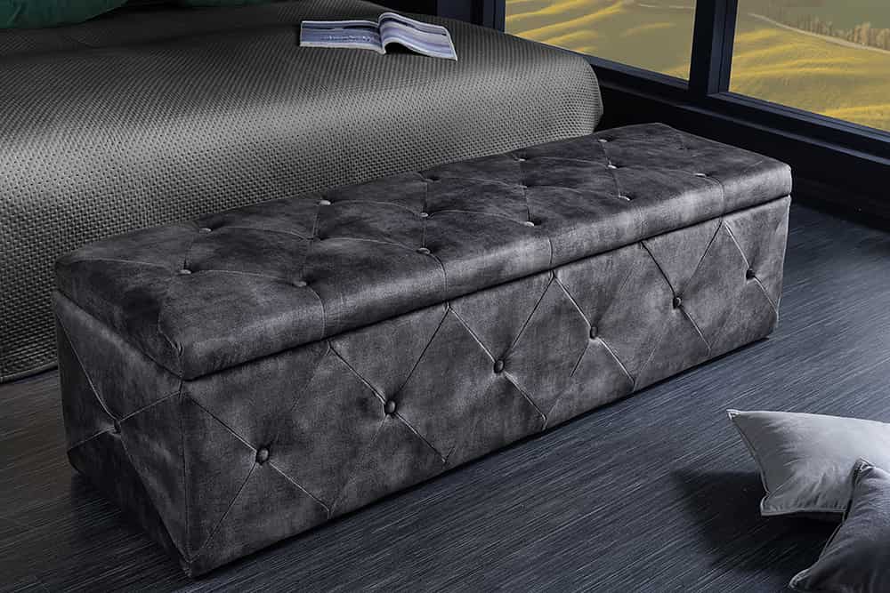 Chesterfield Bettbank EXTRAVAGANCIA 140cm grau Samt mit Stauraum