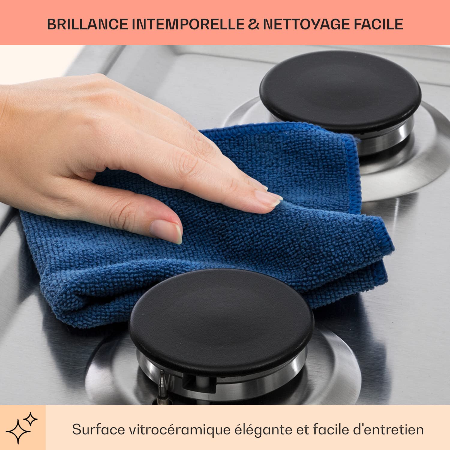 Klarstein Tables de Cuisson à Gaz, Plaque de Cuisson , Encastrable à 5 Feux de 11100W, Cuisiniere Gaz, Gaziniere avec Brûleurs en Acier Inoxydable, Cu