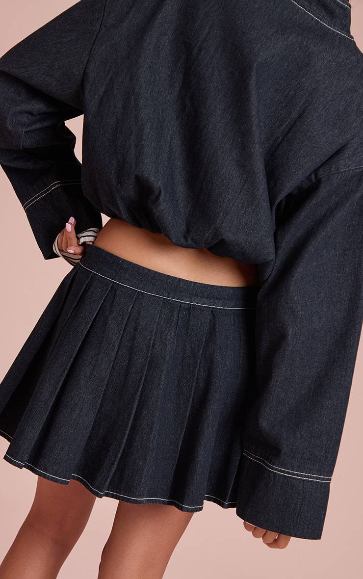 Bleu Indigo Jupe Mini Plissée En Denim
