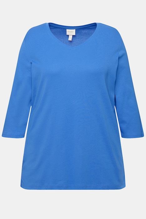Shirt, Rippjersey, V-Ausschnitt, 3/4-Arm, Biobaumwolle