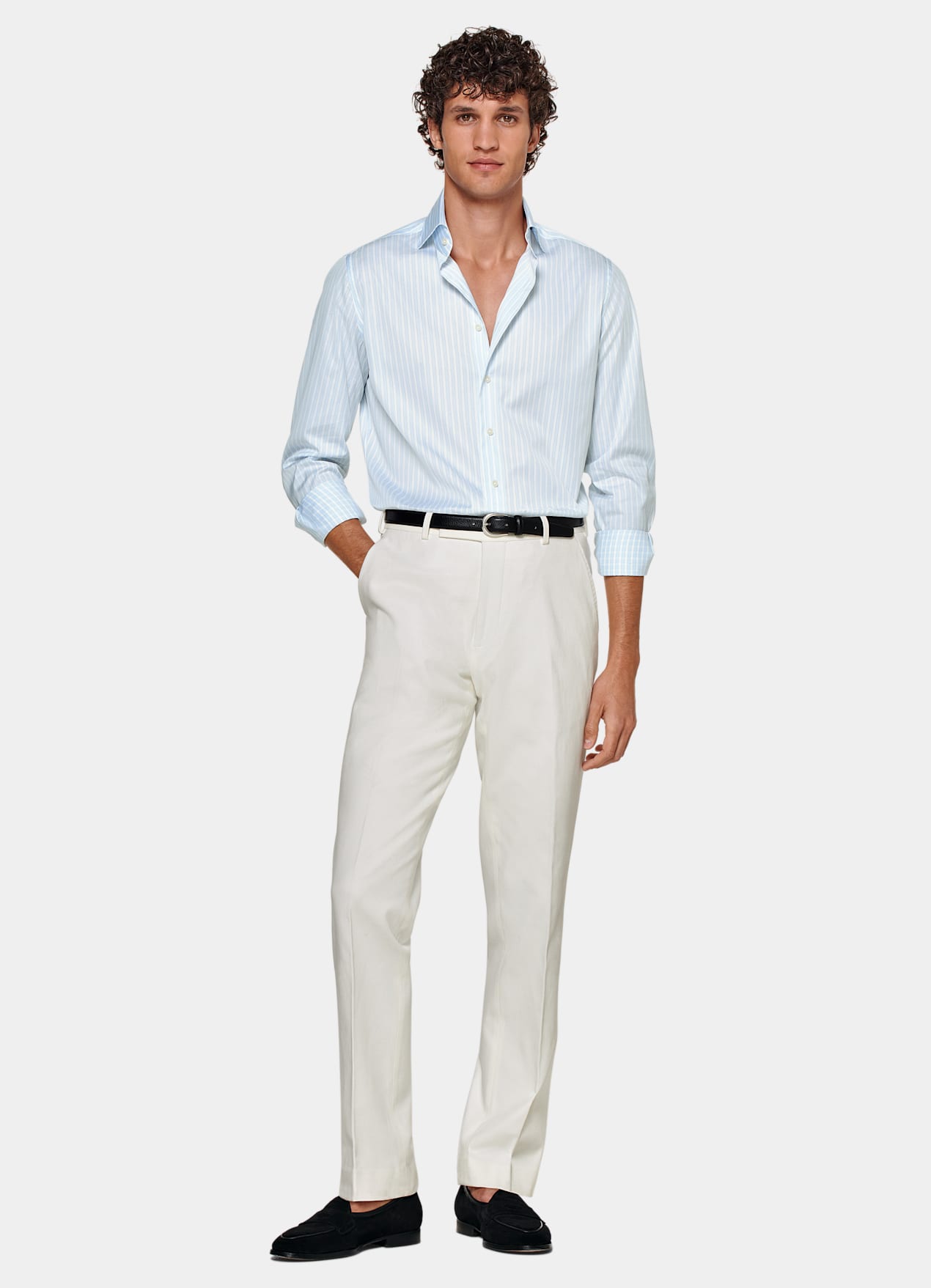 Chemise coupe ajustée en popeline bleu clair à rayures