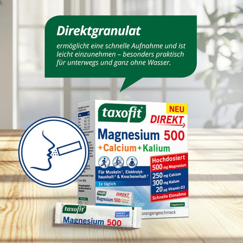 Taxofit Magnesium 500 + Calcium + Kalium Direkt Granulat 20 Stück
