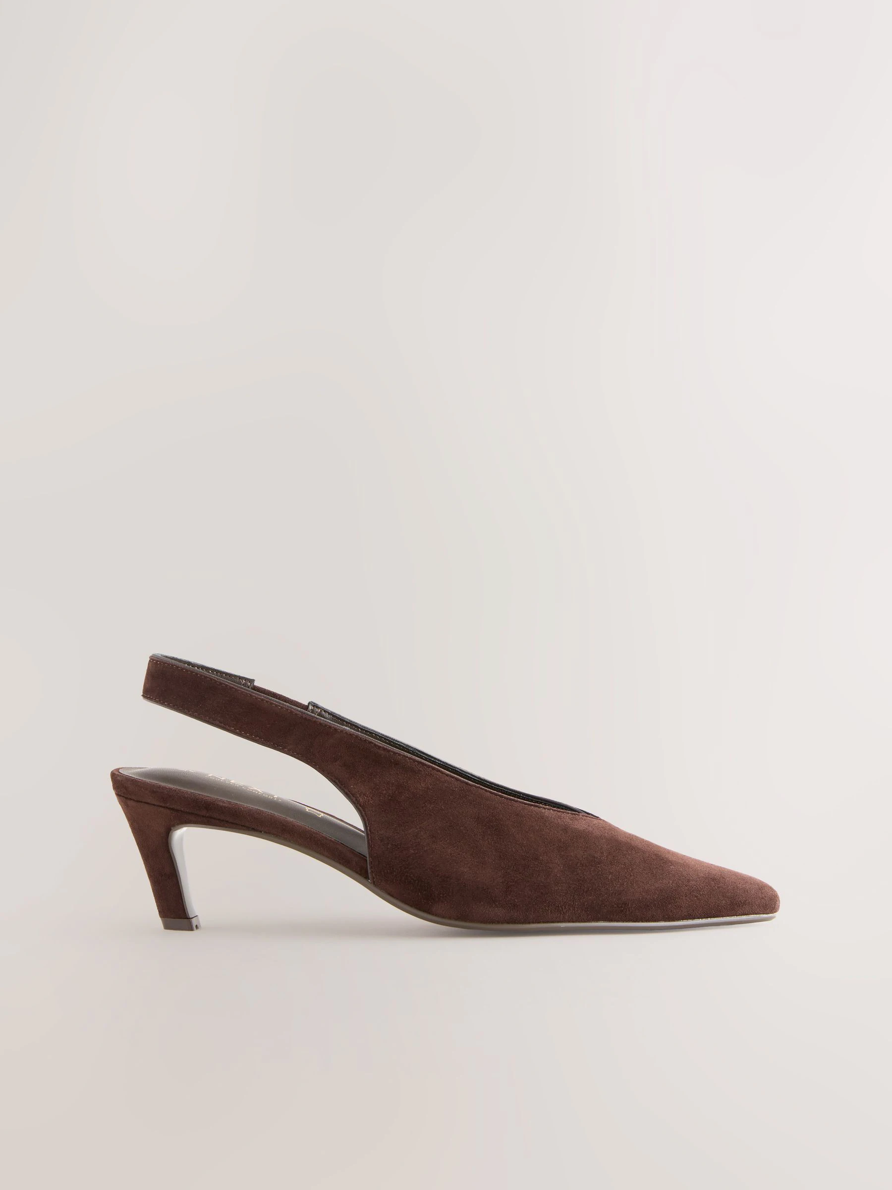 Chocoladebruin suède - Leren puntige teen slingback hakken