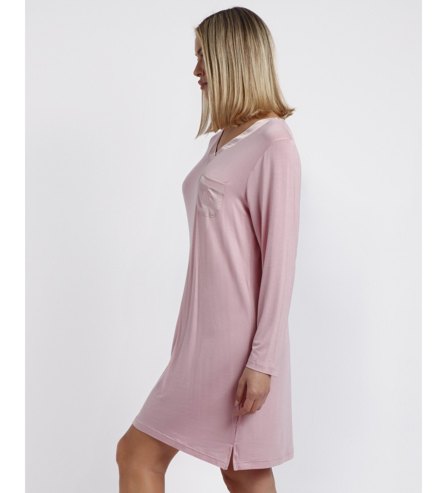 Camisola Admas de manga comprida com faixas de cetim rosa