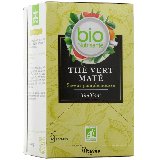 Nutrisanté thé vert maté tonifiant bio - Saveur pamplemousse