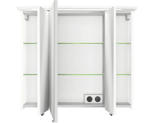 Badkamermeubelset Pelipal serie 4010, afmetingen (B x H x D): 84 x 200 x 45 cm, fronten in hoogglans wit. 4-delige badkamermeubelset bestaande uit een witte keramische wastafel, badmeubel en spiegelkast met ledverlichting.