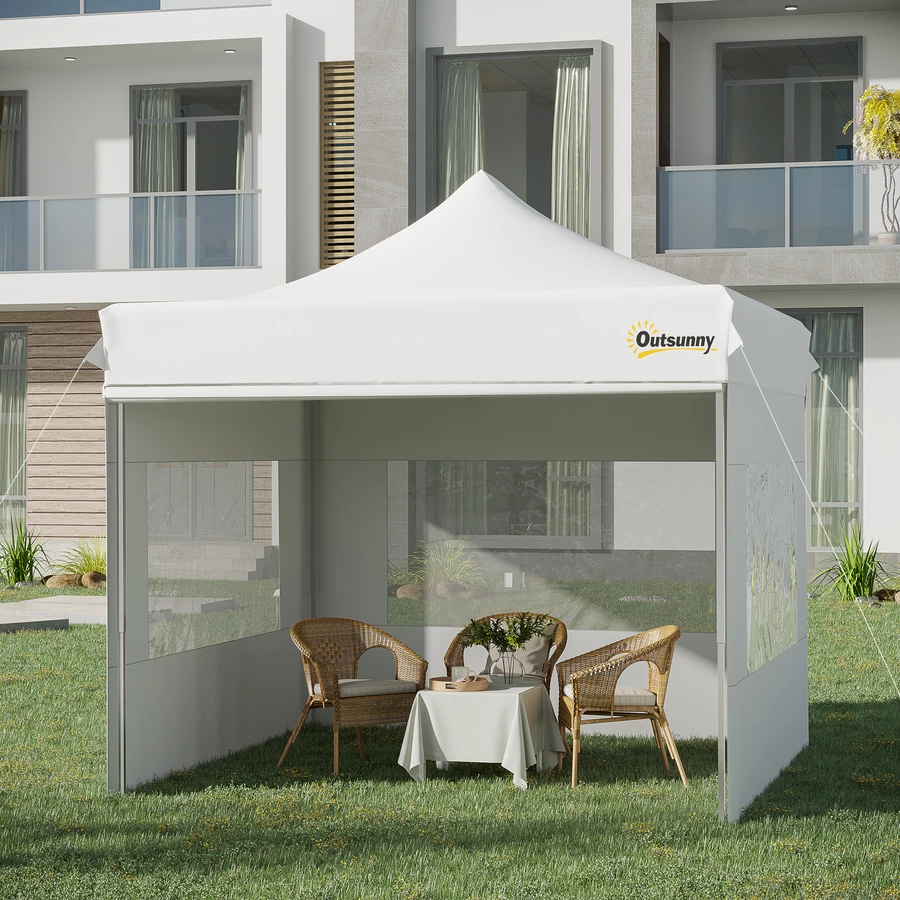Outsunny Pavillon mit Seitenwänden weiß