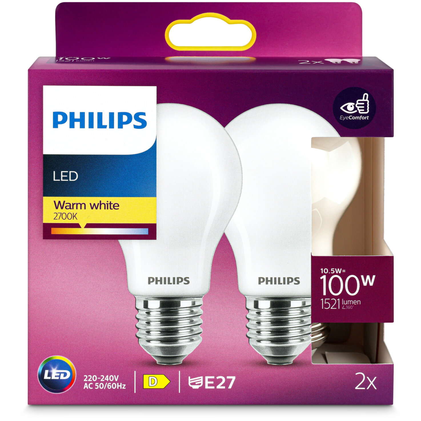 Philips LED-Kolben E27 warmweiss 10.5 W 2 Stück