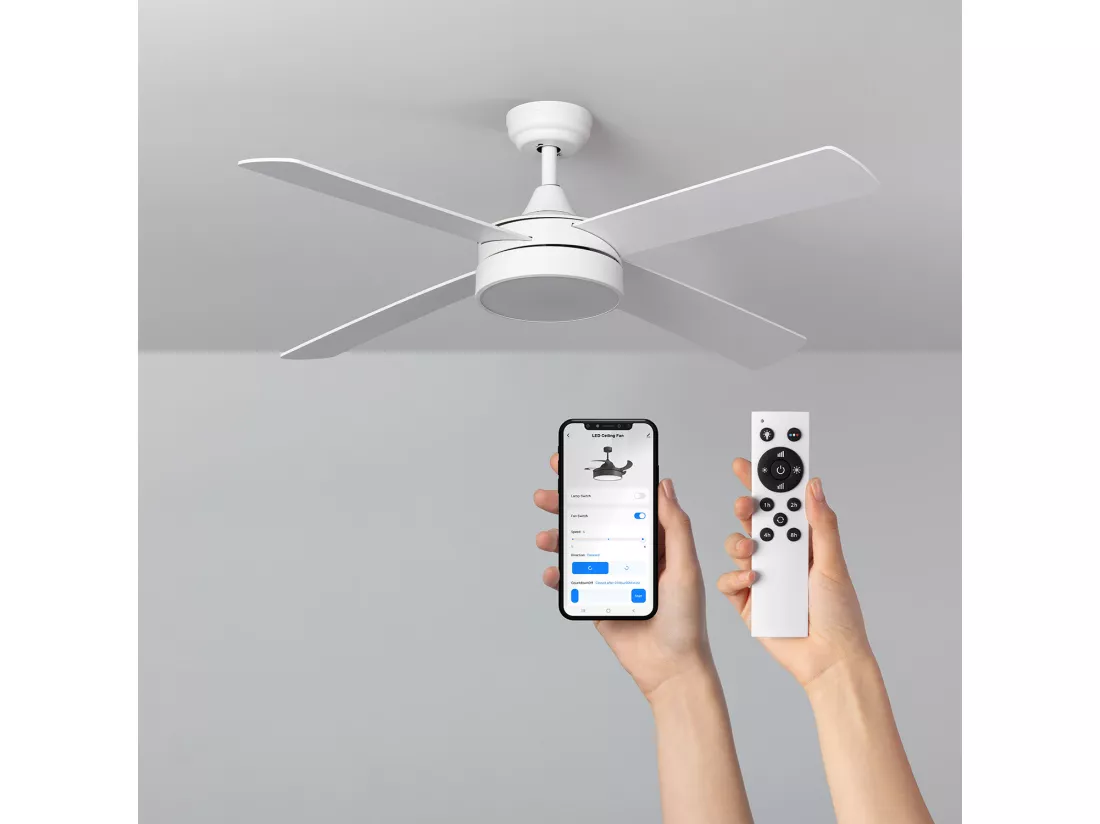 Ventilateur de Plafond Silencieux Timor Blanc 132cm Moteur DC WiFi Blanc