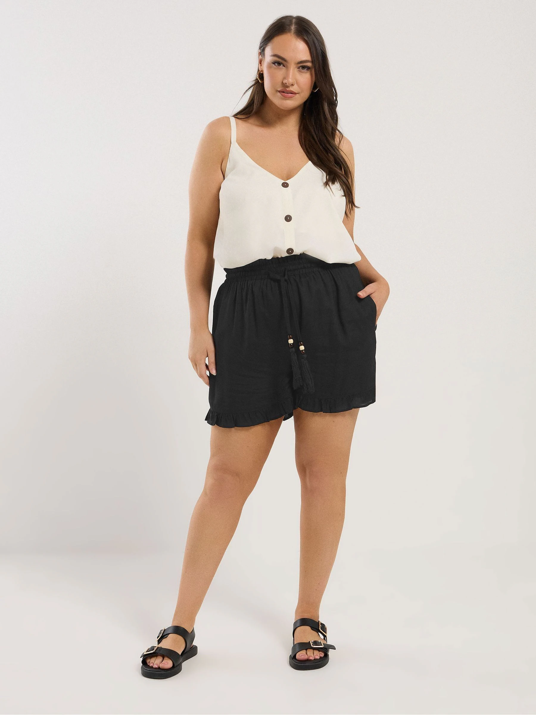Zwart - Yours Curve Beaded Frill Shorts