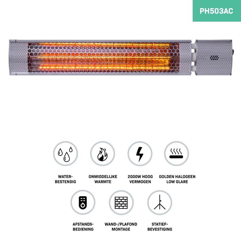 VONROC - Marsili - Terrasverwarmer - 2000W - Wandmontage - Lowglare Lamp