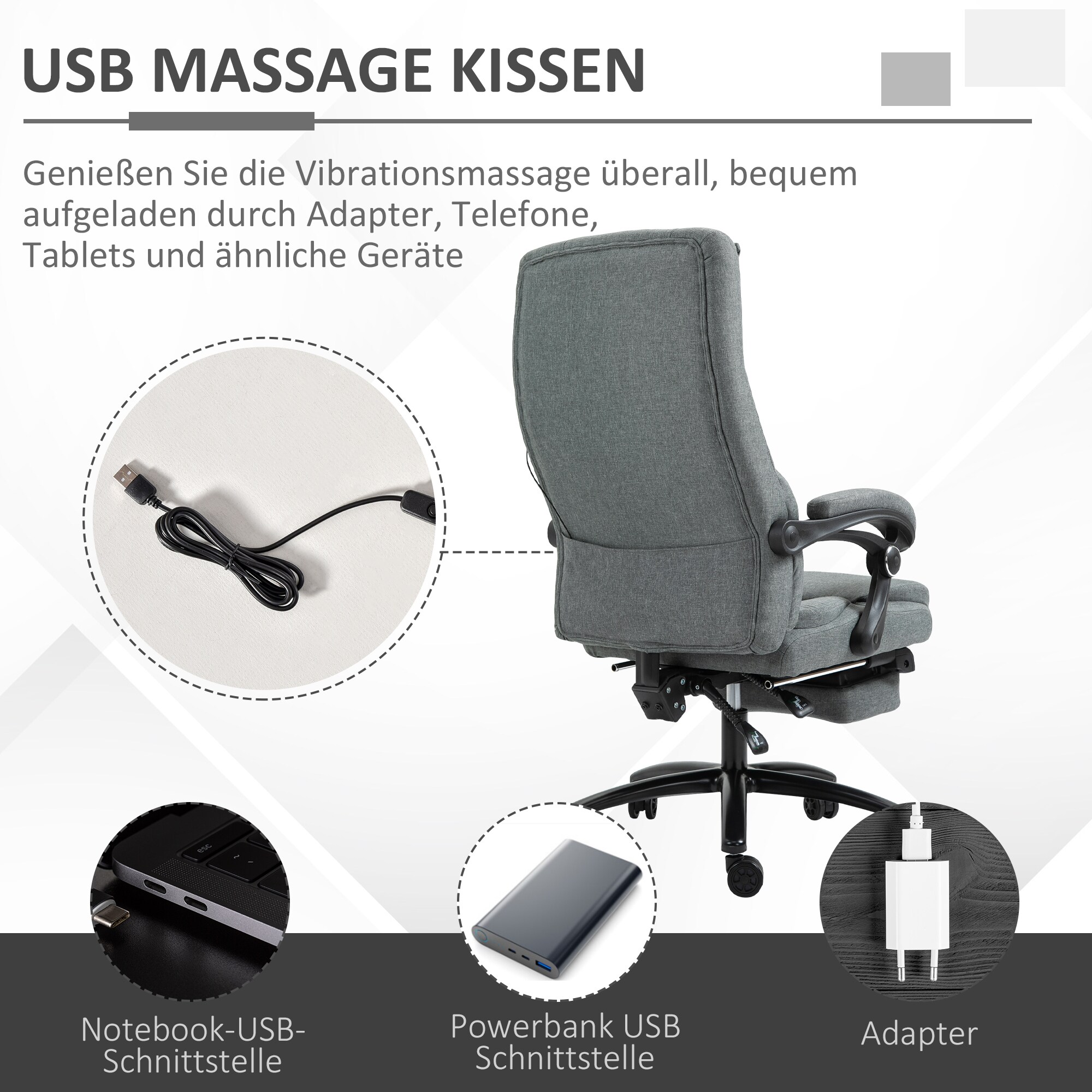 Vinsetto Bürostuhl  mit Massagefunktion grau 60 x 68 x 109-117 cm (BxTxH)